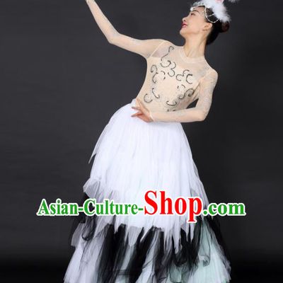 Chinese Mongolian Dance White Dress Traditional Mongol Nationality Stage Performance Costume for Women