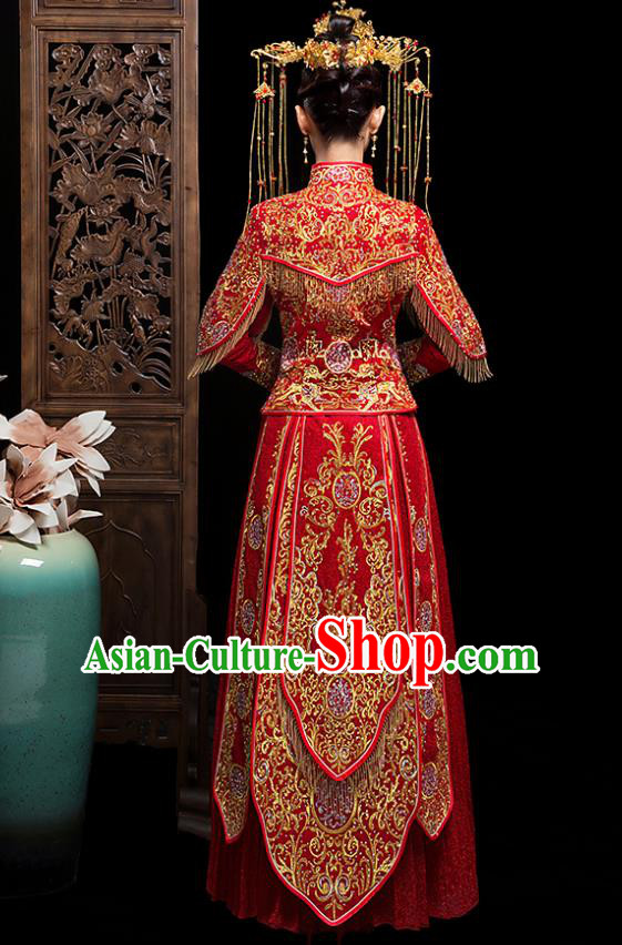 Chinese Embroidered Red Xiuhe Suits Traditional Wedding Bride Dress Ancient Costume for Women Chinese Embroidered Red Xiuhe Suits Traditional Wedding Bride Dress Ancient Costume for Women