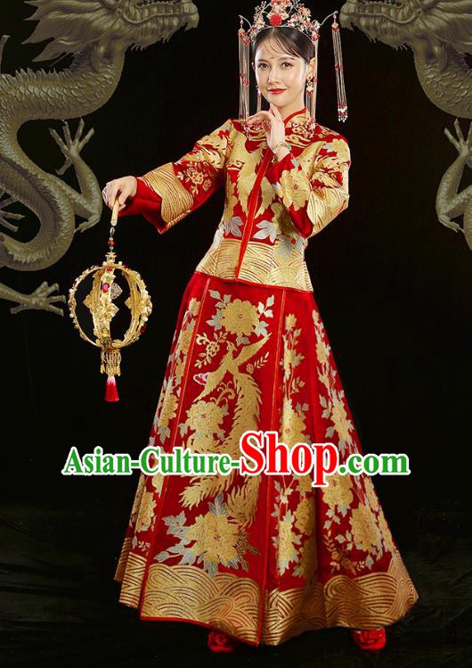Chinese Ancient Longfeng Flown Wedding Xiuhe Suits Traditional Bride Dress Costume for Women