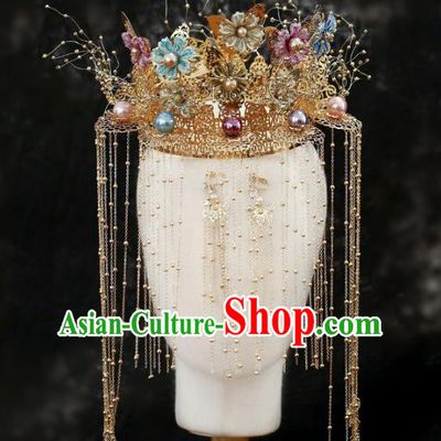 Chinese Traditional Wedding Flowers Tassel Phoenix Coronet Hair Accessories for Women