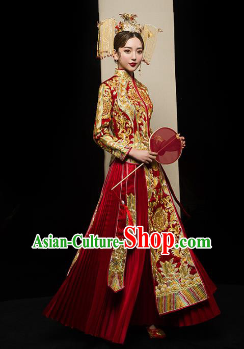Chinese Traditional Golden Embroidered Xiuhe Suits Wedding Dress Ancient Bride Costume for Women Chinese Traditional Golden Embroidered Xiuhe Suits Wedding Dress Ancient Bride Costume for Women