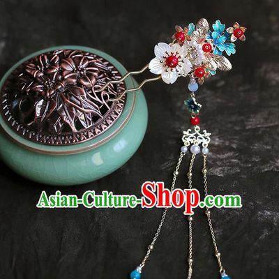 Chinese Traditional Hanfu Shell Plum Tassel Hairpins Ancient Hair Accessories for Women