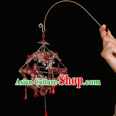 Chinese Ancient Wedding Red Butterfly Portable Lantern Accessories Traditional Bride Prop for Women