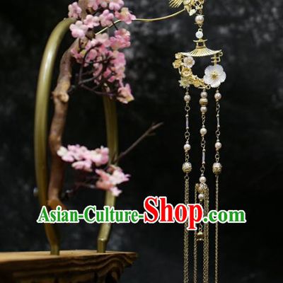 Chinese Traditional Hanfu Golden Crane Tassel Hairpin Ancient Hair Accessories for Women