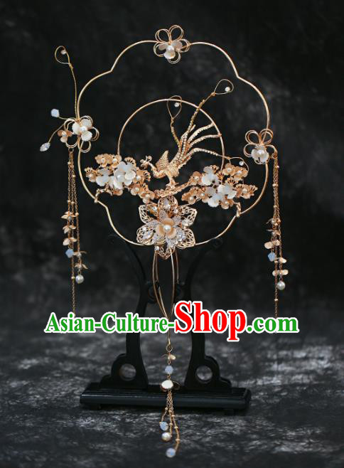 Chinese Traditional Golden Phoenix Palace Fans Handmade Classical Hanfu Wedding Fan for Women