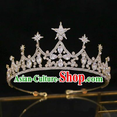 Top Grade Bride Baroque Zircon Star Royal Crown Wedding Hair Accessories for Women