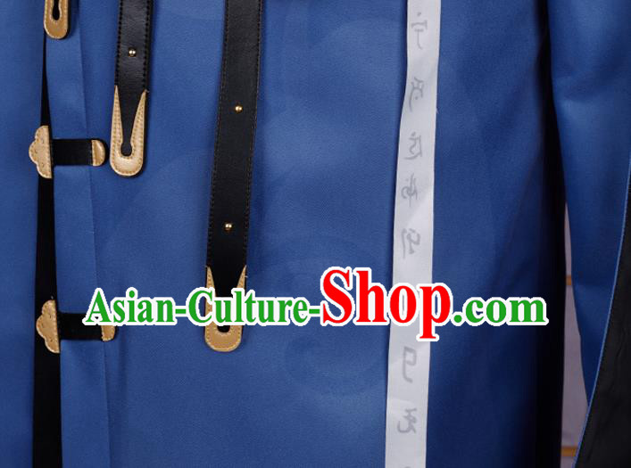 Traditional Chinese Cosplay General Blue Costume Ancient Swordsman Hanfu Clothing for Men