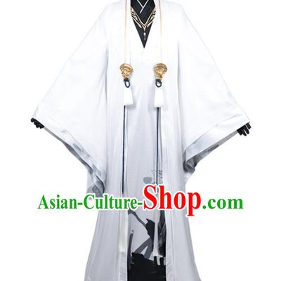 Traditional Chinese Cosplay Royal Highness White Costume Ancient Swordsman Hanfu Clothing for Men