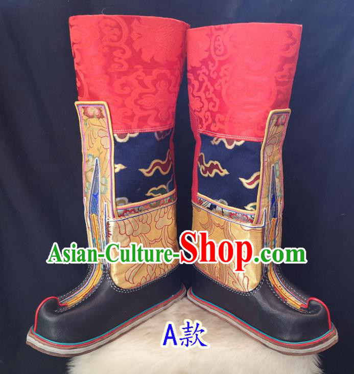 Handmade Chinese Zang Nationality Boots Traditional Tibetan Ethnic Shoes for Men Handmade Chinese Zang Nationality Boots Traditional Tibetan Ethnic Shoes for Men