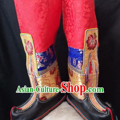 Handmade Chinese Zang Nationality Leather Boots Traditional Tibetan Ethnic Shoes for Men