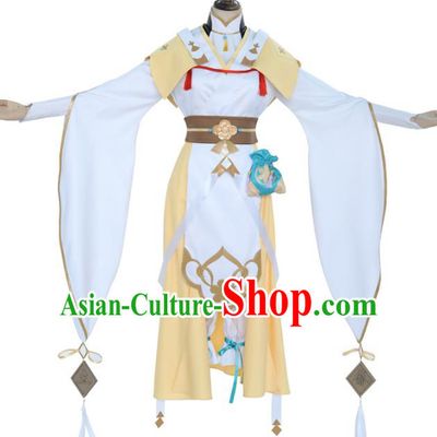 Traditional Chinese Cosplay Knight White Costume Ancient Female Swordsman Hanfu Dress for Women