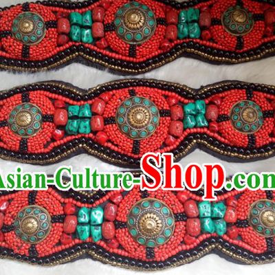 Chinese Zang Nationality Kallaite Red Beads Belts Handmade Traditional Tibetan Ethnic Waistband Accessories for Women