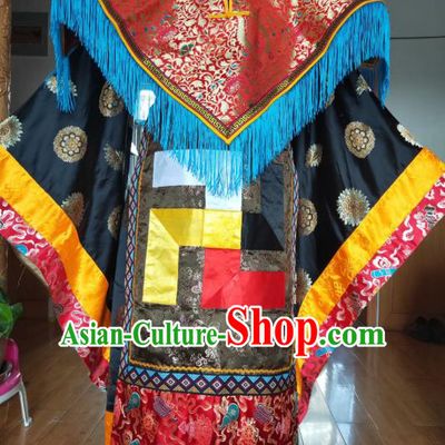 Chinese Zang Nationality Priest Costumes Traditional Tibetan Ethnic Folk Dance Clothing Complete Set
