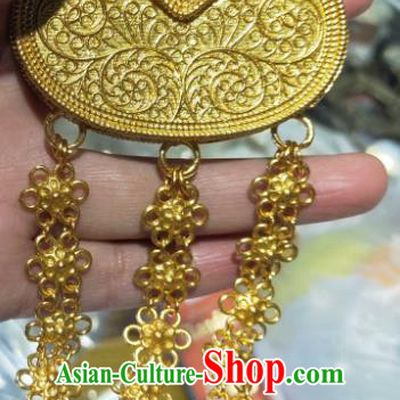 Chinese Zang Nationality Golden Tassel Belts Pendant Handmade Traditional Tibetan Ethnic Waistband Accessories for Women