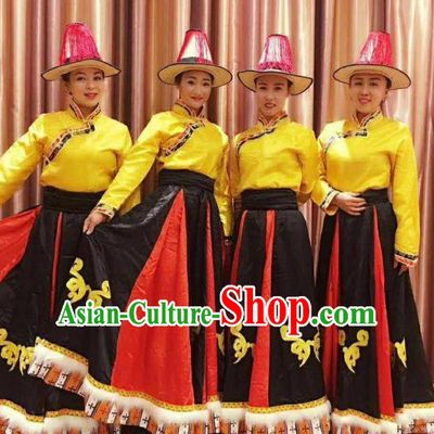 Chinese Zang Nationality Folk Dance Costumes Traditional Tibetan Ethnic Dress for Women