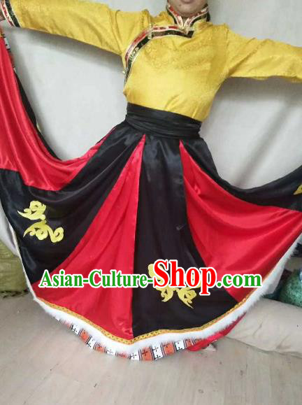 Chinese Zang Nationality Folk Dance Costumes Traditional Tibetan Ethnic Dress for Women Chinese Zang Nationality Folk Dance Costumes Traditional Tibetan Ethnic Dress for Women