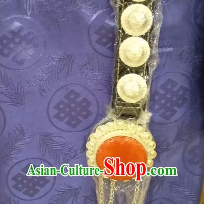 Chinese Zang Nationality Golden Belts Pendant Handmade Traditional Tibetan Ethnic Waistband Accessories for Women