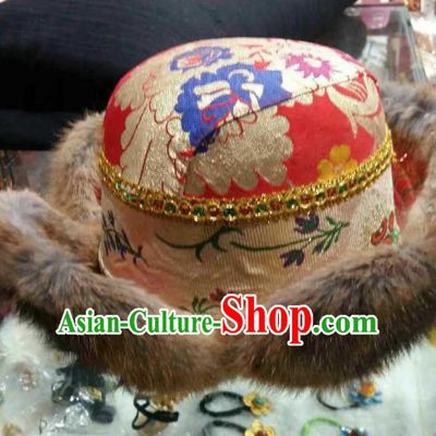 Handmade Chinese Zang Nationality Red Hat Traditional Tibetan Ethnic Hair Accessories for Men