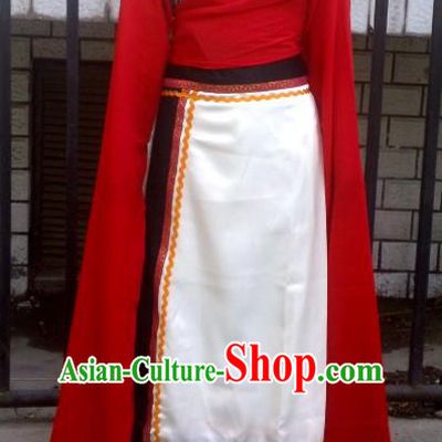 Chinese Zang Nationality Folk Dance Costume Traditional Tibetan Ethnic Dress for Women