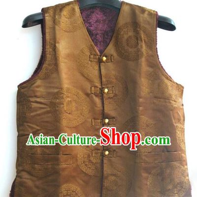 Chinese Tibetan Buddhism Woolen Purple Vest Traditional Monk Waistcoat Upper Outer Garment for Men