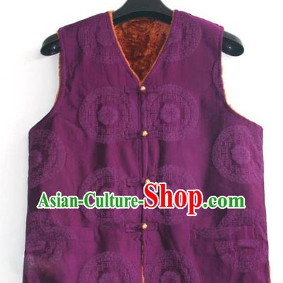 Chinese Tibetan Buddhism Purple Woolen Vest Traditional Monk Waistcoat Upper Outer Garment for Men