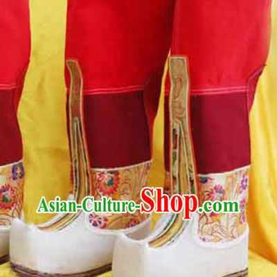 Chinese Zang Nationality Leather Red Boots Handmade Shoes Traditional Tibetan Ethnic Boots for Women