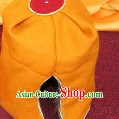 Handmade Chinese Tibetan Buddhism Yellow Woolen Hat Traditional Zang Nationality Monk Hat for Men