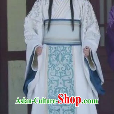 Chinese Ancient Prince Historical Drama Love is More Than A Word White Costume and Headpiece for Men