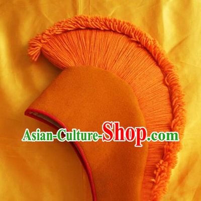 Handmade Chinese Tibetan Buddhism Orange Cockscomb Hat Traditional Zang Nationality Monk Hat for Men