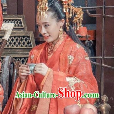 Chinese Drama Love is More Than A Word Ancient Qin Dynasty Princess Wedding Red Costume and Headpiece for Women