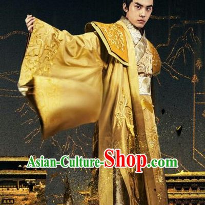 Chinese Ancient Emperor Clothing Historical Drama Devastating Beauty Huangpu Weiming Costume and Headpiece for Men