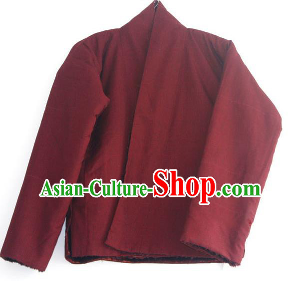 Chinese Tibetan Buddhism Purplish Red Jacket Traditional Monk Upper Outer Garment for Men