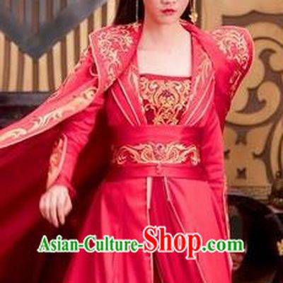 Chinese Ancient Wedding Red Hanfu Dress Drama Devastating Beauty Costume and Headpiece for Women