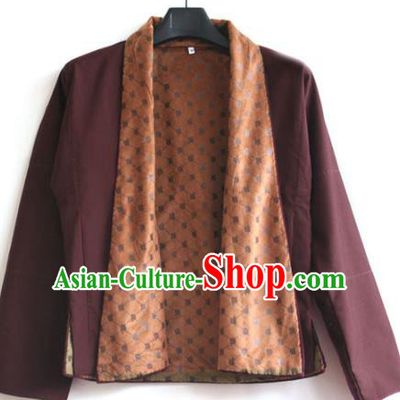 Chinese Tibetan Buddhism Wine Red Jacket Traditional Monk Upper Outer Garment for Men