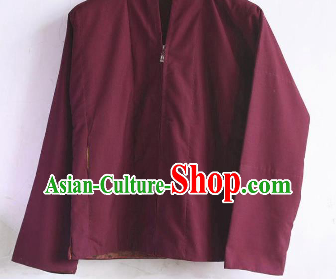 Chinese Tibetan Buddhism Wine Red Jacket Traditional Monk Upper Outer Garment for Men Chinese Tibetan Buddhism Wine Red Jacket Traditional Monk Upper Outer Garment for Men