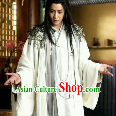 Historical Drama WuXin The Monster Killer Chinese Ancient Taoist Bai Liuli Costume and Headpiece for Men