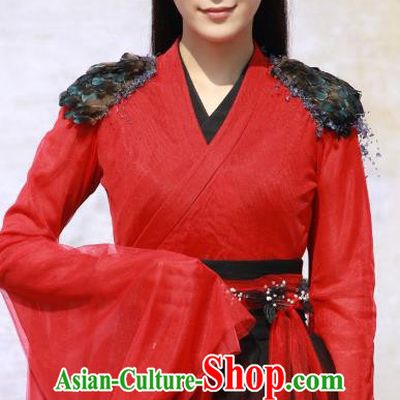 Drama Xia Tan Jian Bu Zhi Chinese Ancient Female Assassin Zhan Shier Red Dress Costume and Headpiece for Women