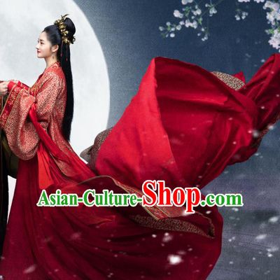 Drama Miss Truth Chinese Ancient Tang Dynasty Female Forensic Ran Yan Wedding Red Dress Costume and Headpiece for Women