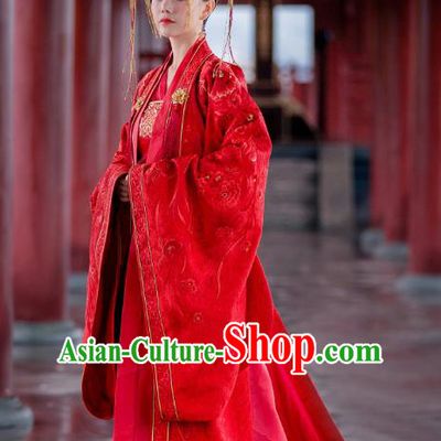 Drama Miss Truth Chinese Ancient Nobility Lady Ran Meiyu Red Hanfu Dress Tang Dynasty Wedding Costume and Headpiece for Women