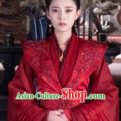 Chinese Ancient Infanta Feng Wanmian Wedding Red Hanfu Dress Drama The Love Lasts Two Minds Costume and Headpiece for Women