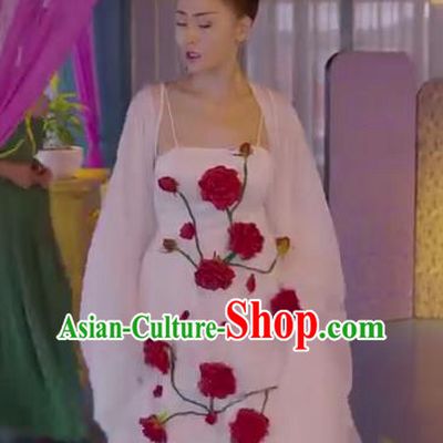 Chinese Ancient Crown Princess White Hanfu Dress Drama Go Princess Go Zhang Pengpeng Costume and Headpiece for Women