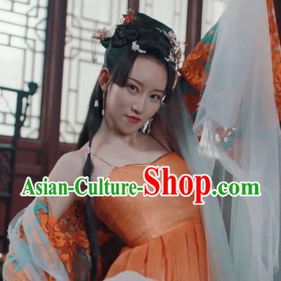Drama Tao Hua Jie Chinese Ancient Ming Dynasty Courtesan Dance Hanfu Dress Costume and Headpiece for Women