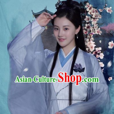 Drama Colourful Bone Chinese Ancient Female Swordsman Jing Shu Hanfu Dress Costume and Headpiece for Women