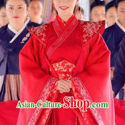 Drama Colourful Bone Chinese Ancient Crown Princess Wedding Costume and Headpiece for Women
