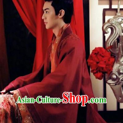 Chinese Ancient Prince Wedding Red Clothing Historical Drama Colourful Bone Costume and Headpiece for Men