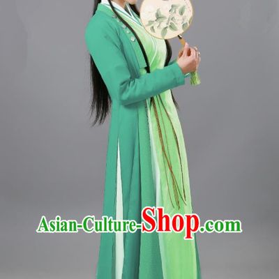 Chinese Ancient Female Swordsman Xiao Mimi Green Hanfu Dress Drama Handsome Siblings Costume and Headpiece for Women