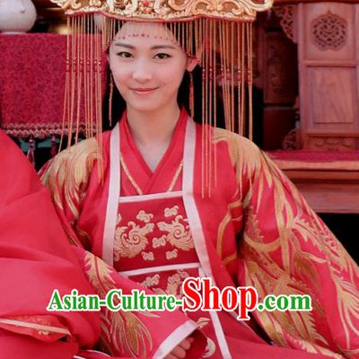 Chinese Ancient Wedding Red Hanfu Dress Drama Handsome Siblings Costume and Headpiece for Women