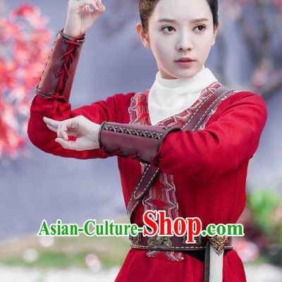 Chinese Historical Drama The Legend of Zu Ancient Demon Female Swordsman Yu Yingnan Red Costume and Headpiece for Women