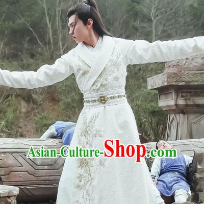 Chinese Ancient Swordsman Yu Yingqi White Clothing Historical Drama The Legend of Zu Costume for Men