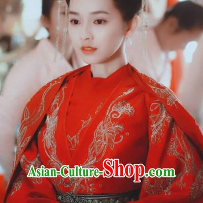 Chinese Historical Drama The Legend of Zu Ancient Princess Qi Lingyun Wedding Costume and Headpiece for Women